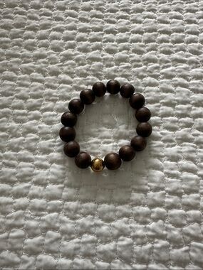 Wood Bead Stretch Bracelet with Gold Accent Ball